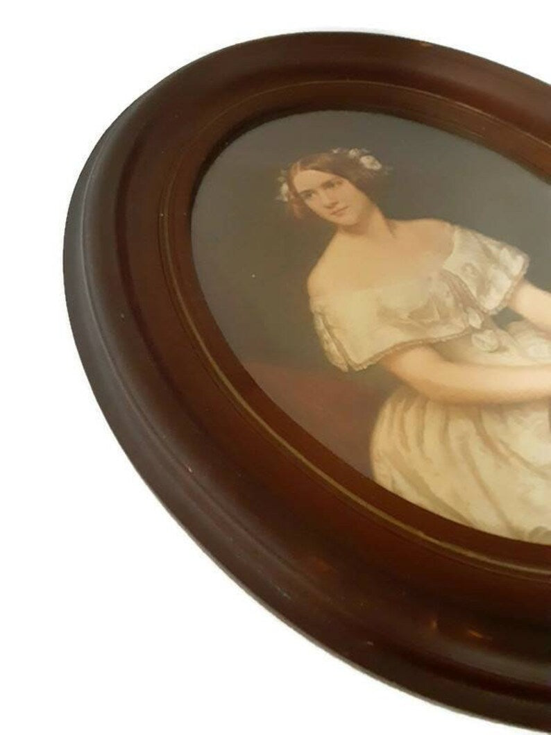 Antique Walnut Framed Portrait of " Jenny Lind" Opera Singer - Oval Glass Front Walnut Frame